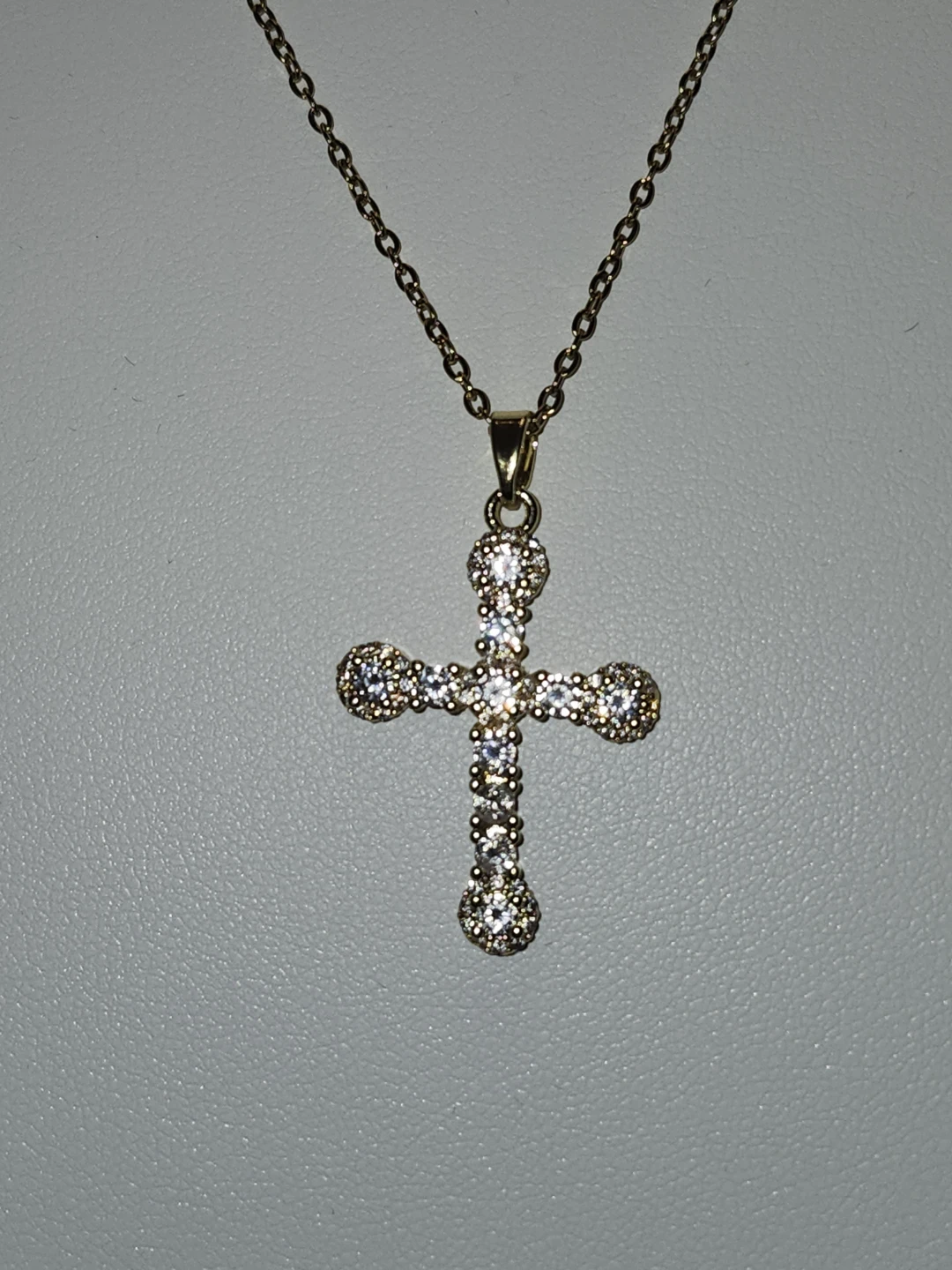 Gold Cubic Zirconia Cross Pendant Necklace - photo 3