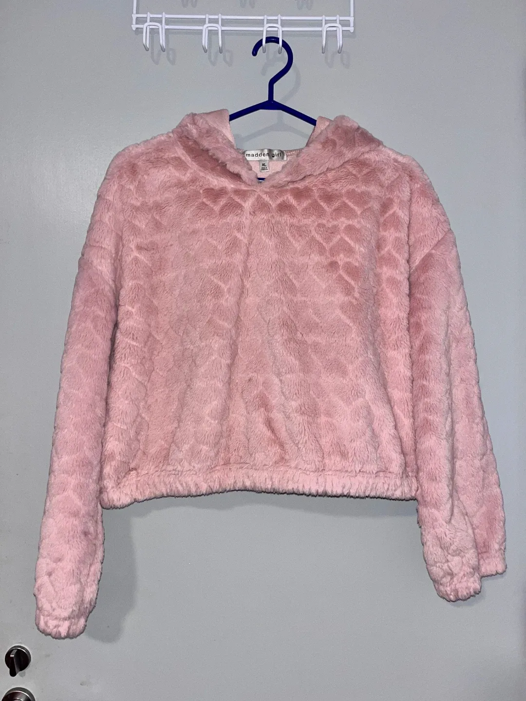 Madden Girl Pink Faux Fur Hoodie- XL could fit L