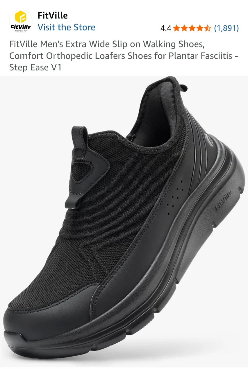 👟 FitVille Step Ease V1 Men’s Walking Shoes – Black