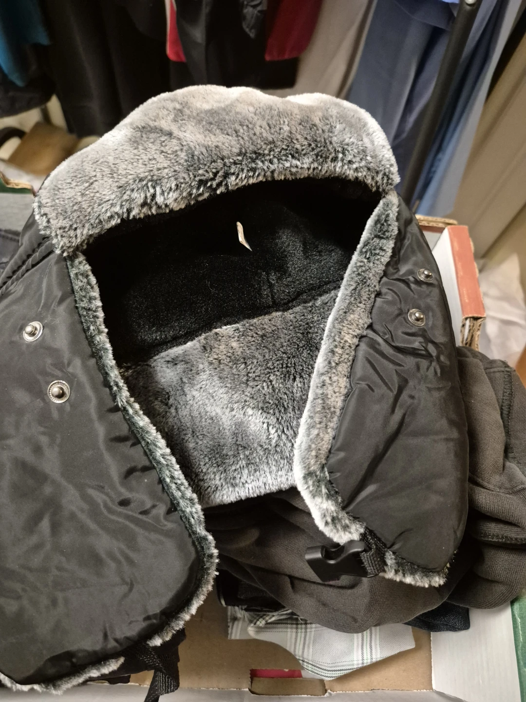 Black Quilted Trapper Hat