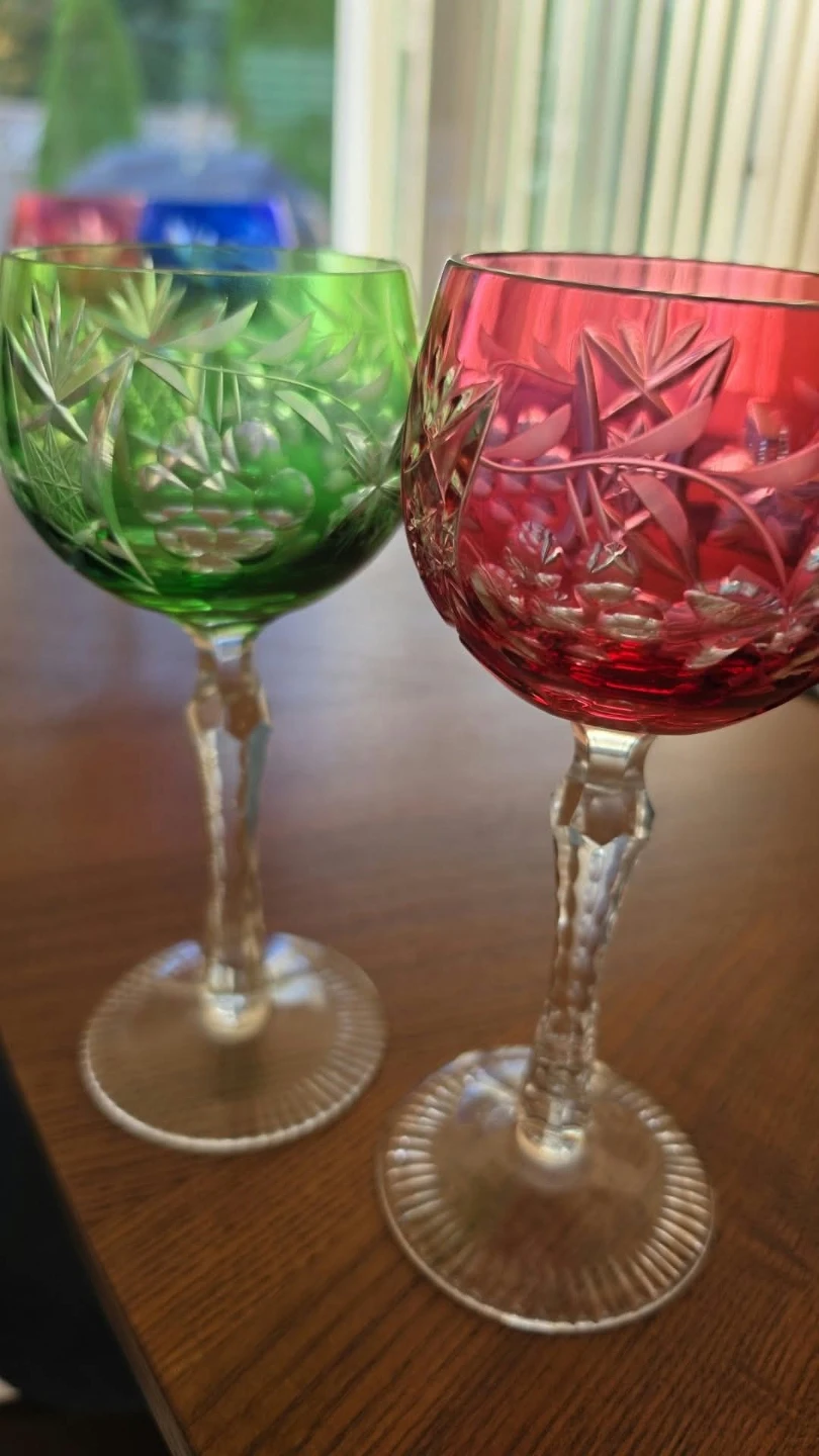 Set of Two Vintage Cut Glass Wine Glasses