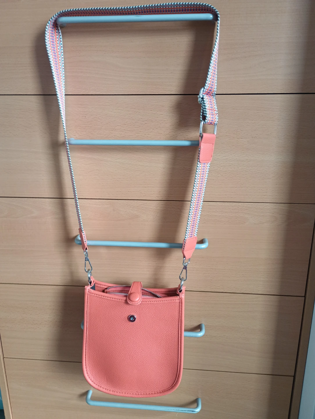 Orange Crossbody Bag with Patterned Strap