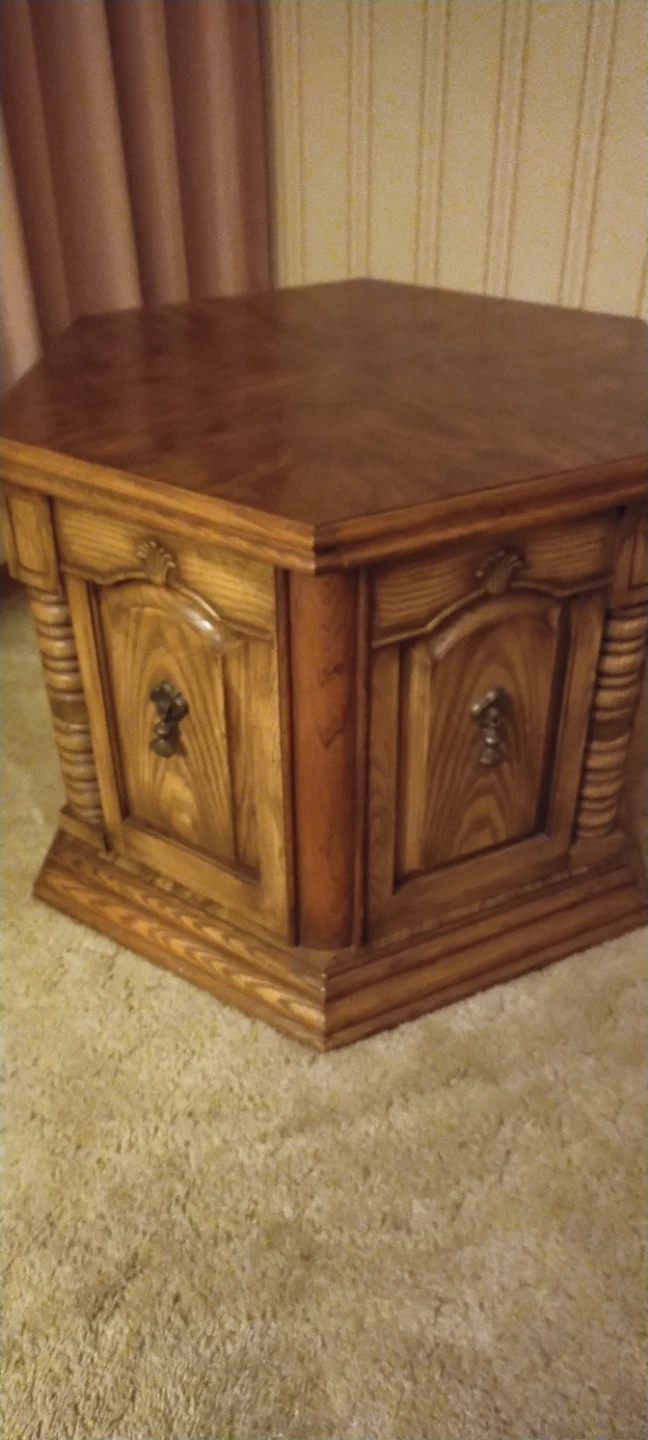 Vintage Hexagonal Wooden Side Table - photo 3