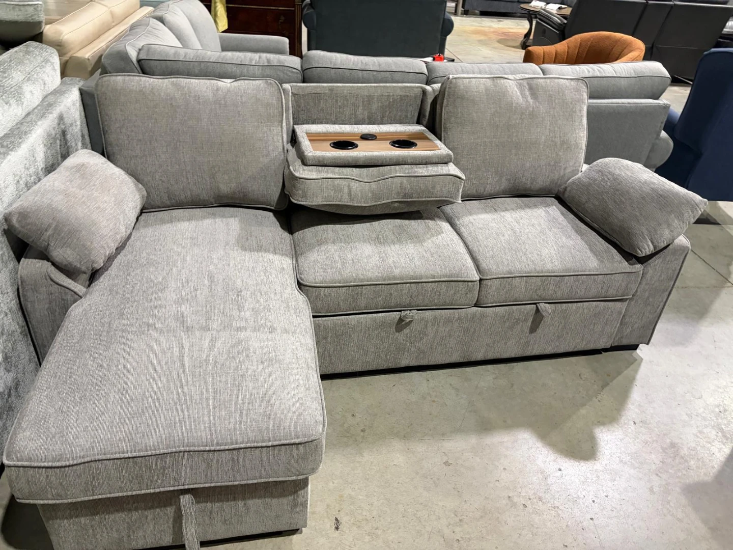 Sectional Sofa Bed with Storage and Cup Holders - photo 3
