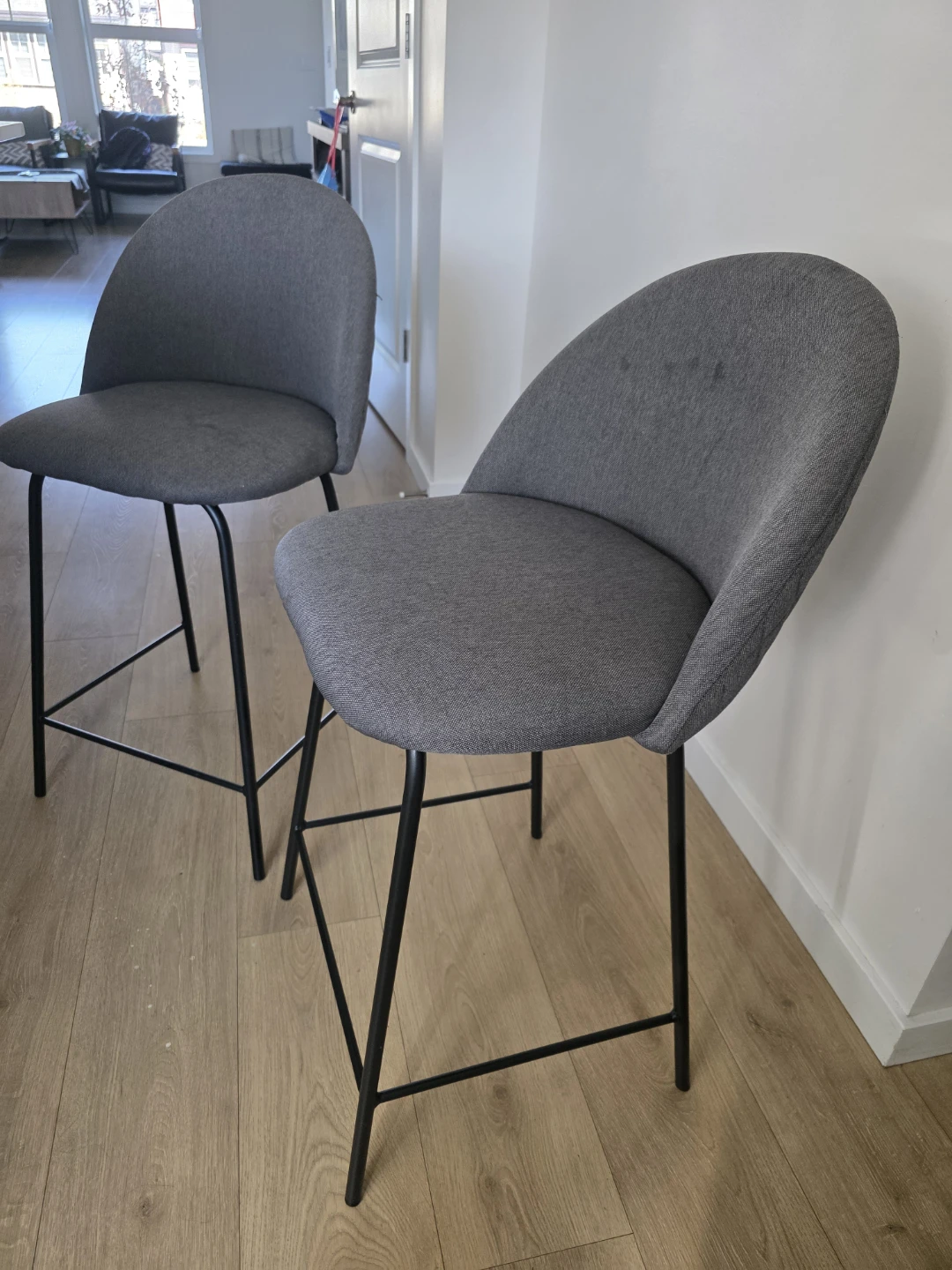Set of Two Grey Fabric Bar Stools