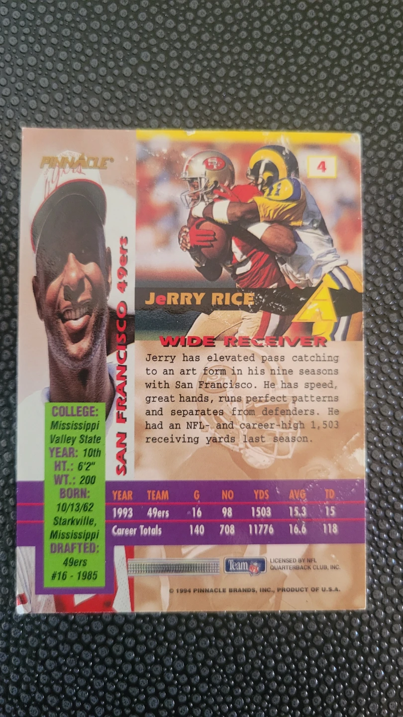 Jerry Rice Pinnacle Canton Bound Trading Card - photo 2