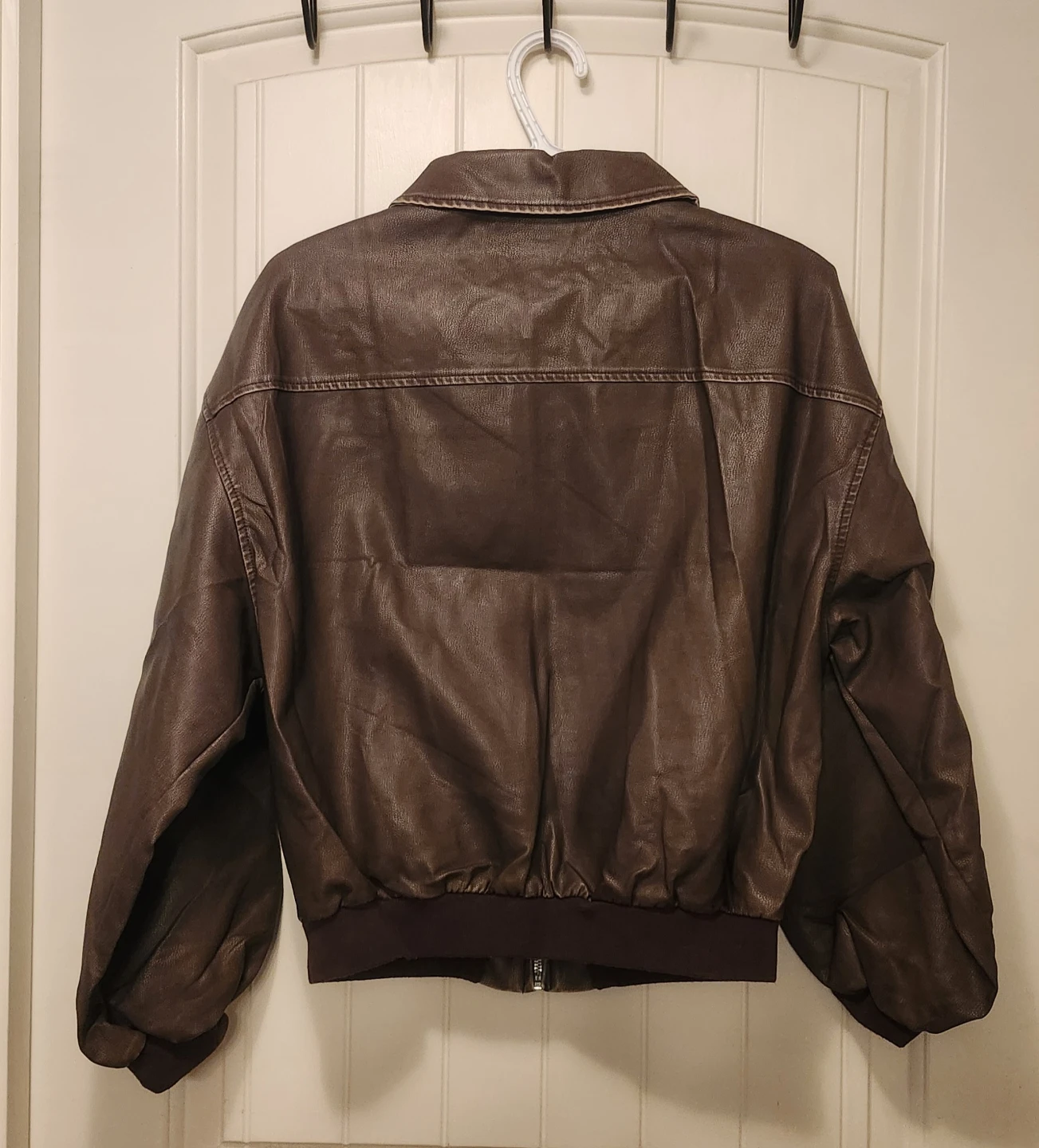 Brown Faux Leather Bomber Jacket - photo 3