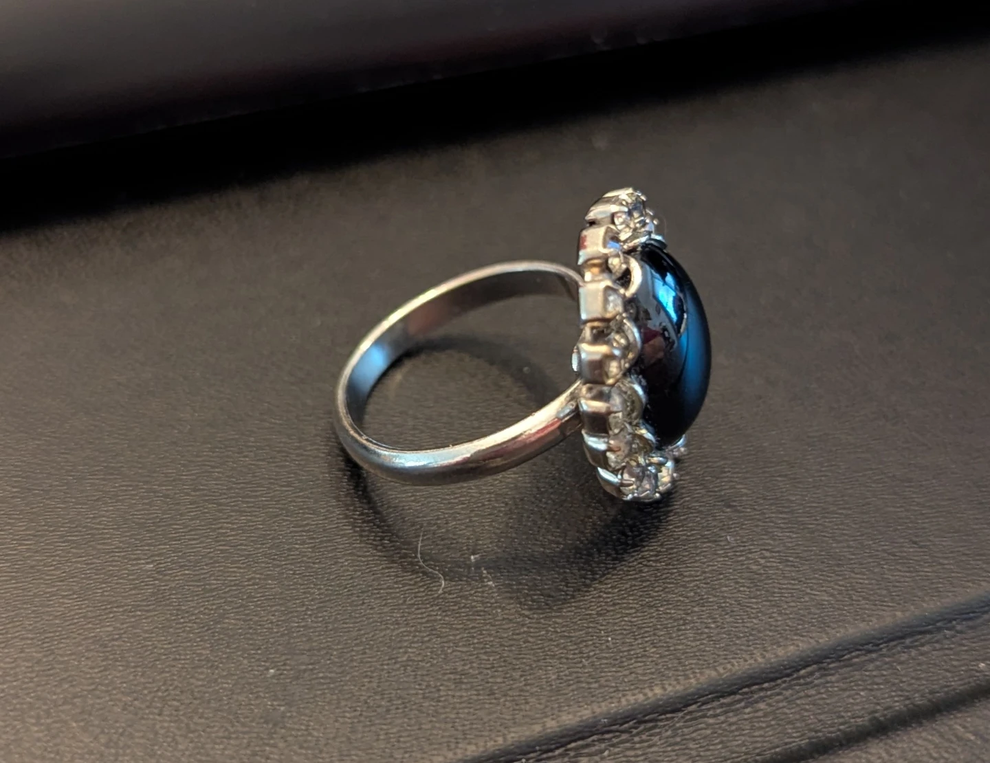 Silver Tone Hematite and Rhinestone Cocktail Ring - photo 2