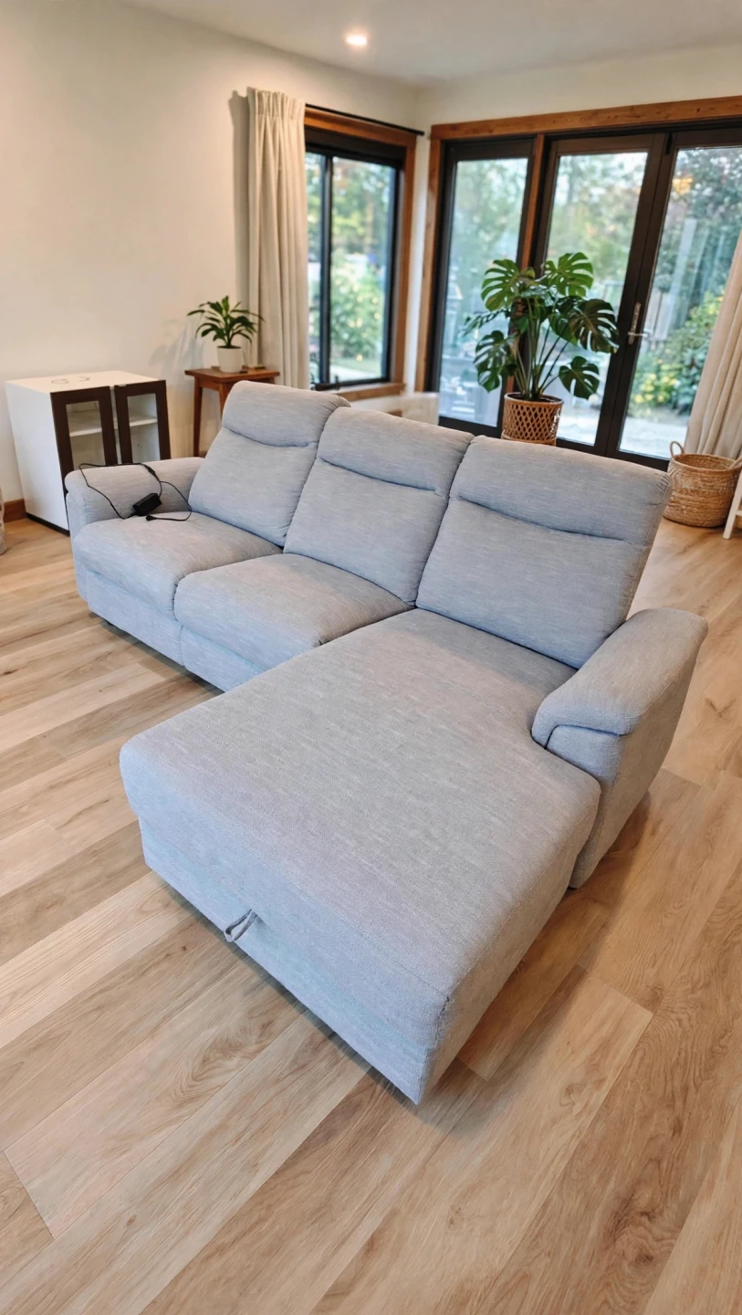 Light grey sectional sofa with storage