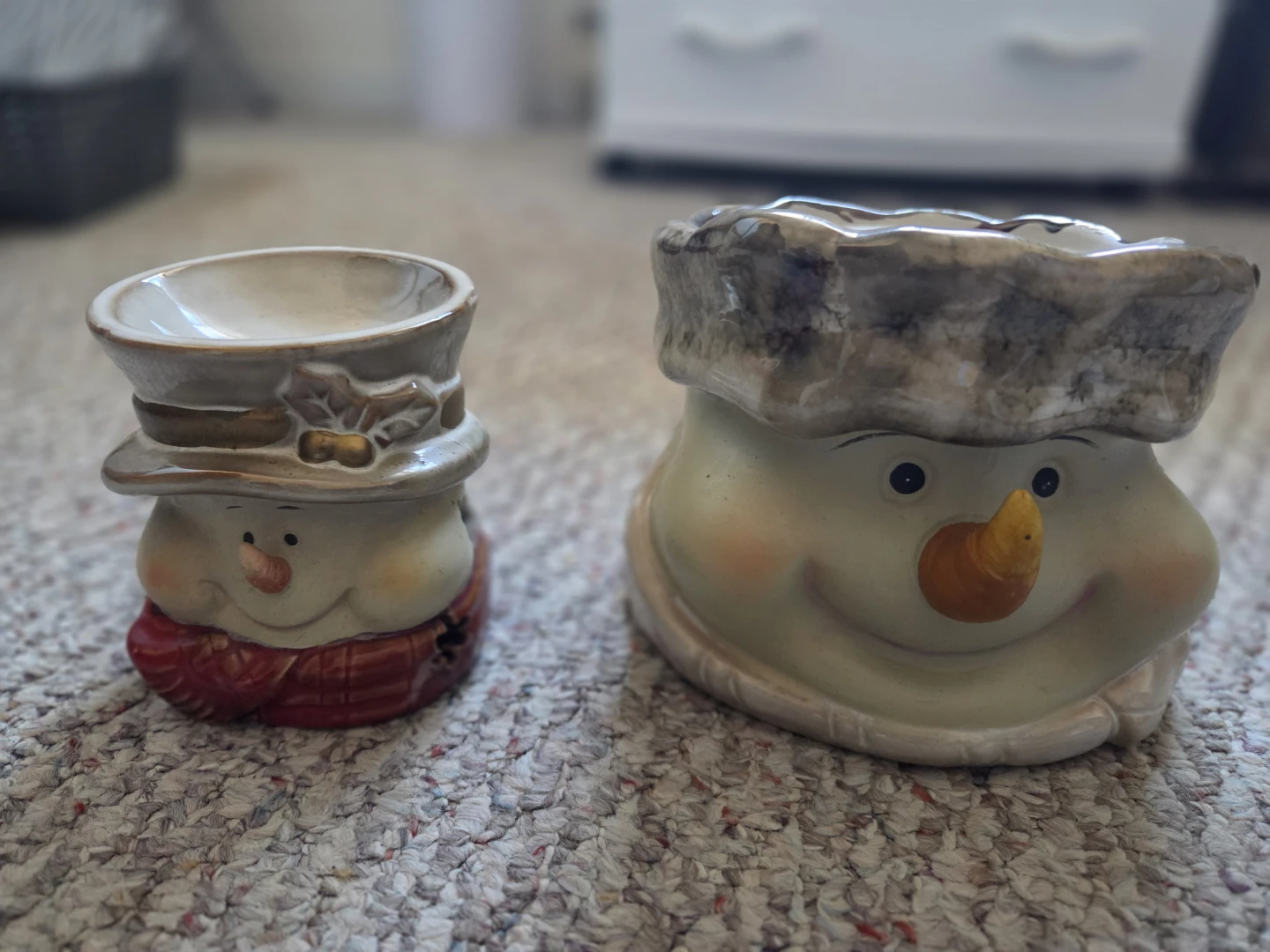 Set of Two Ceramic Snowman Holders