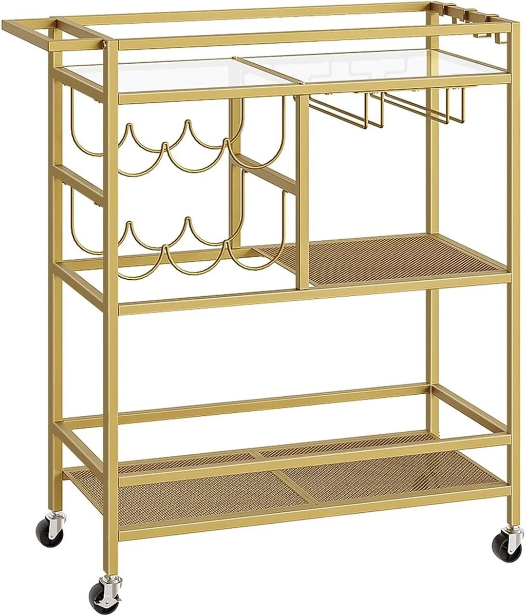 New<> Gold Metal Bar Cart with Wine Rack - photo 2