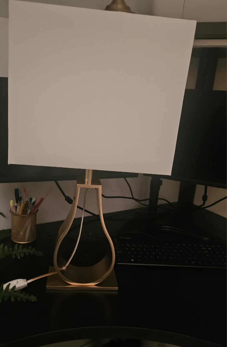 Modern Gold Metal Table Lamp with White Shade