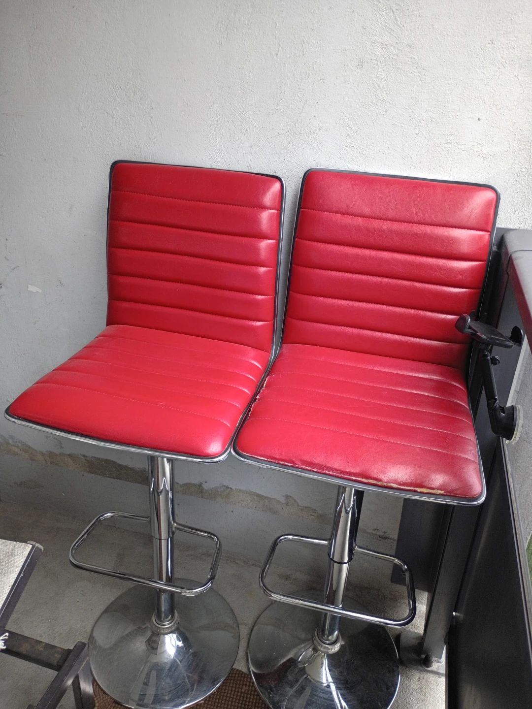 Pair of Red Adjustable Bar Stools - photo 2