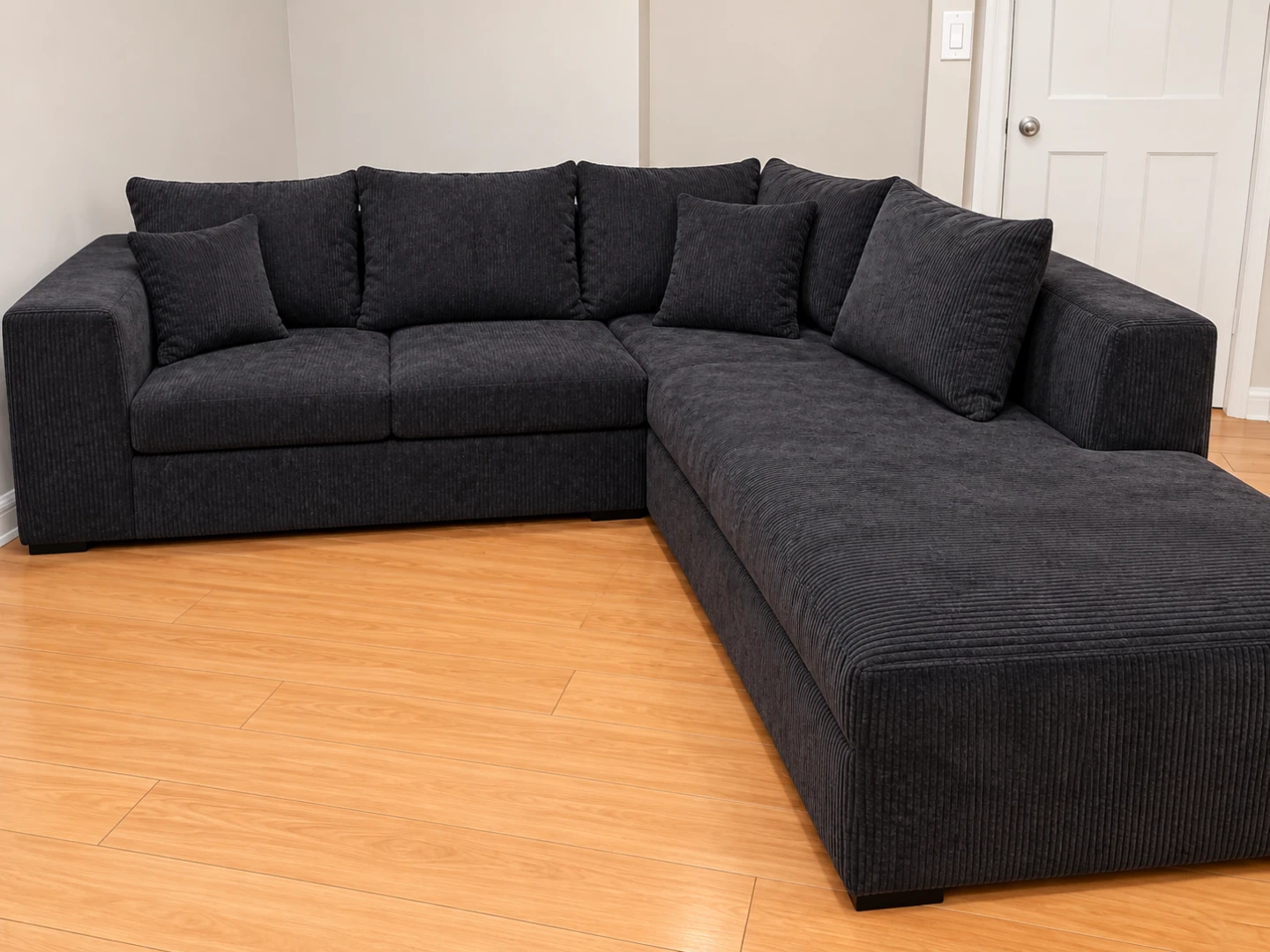 Dark grey corduroy sectional sofa