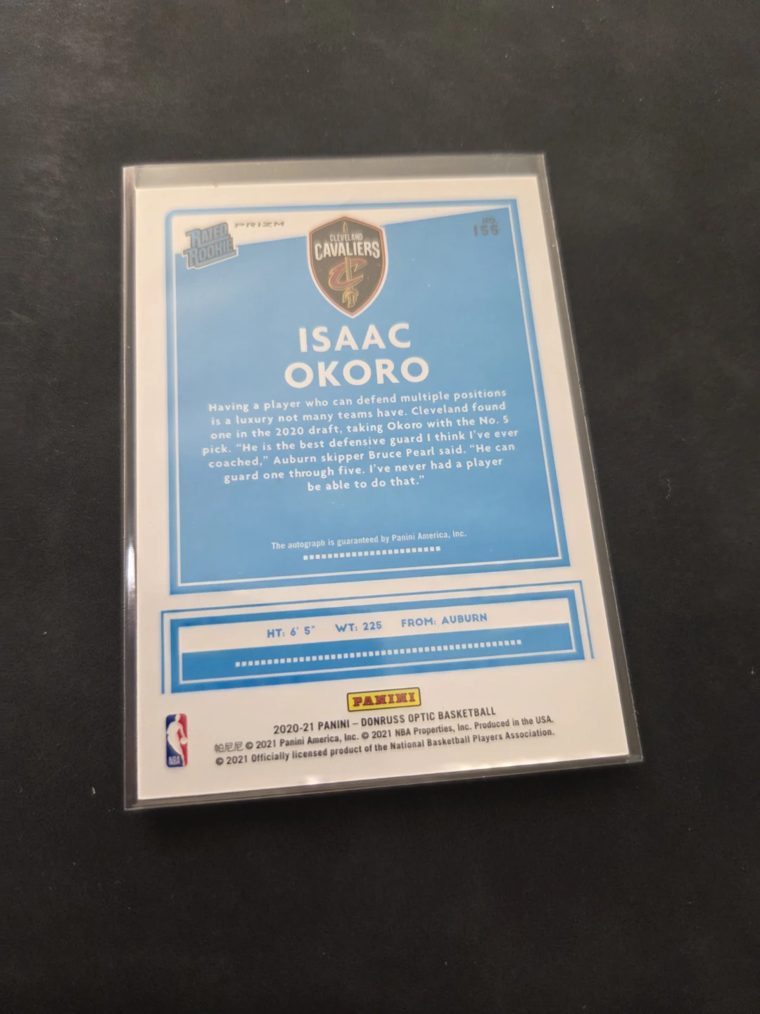 2020-21 Panini Donruss Optic Isaac Okoro Rated Rookie Auto - photo 2