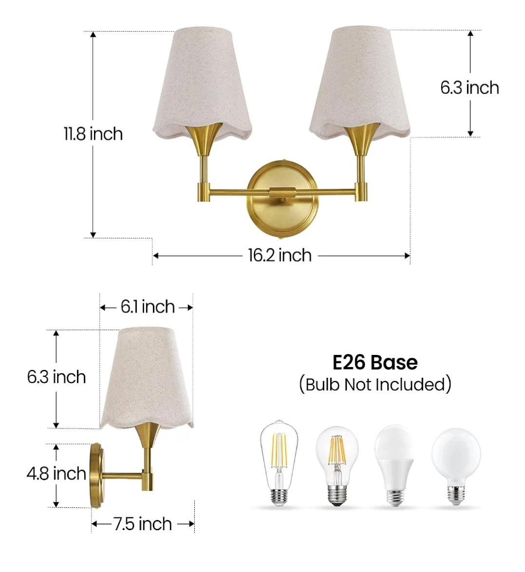 2-Light Brushed Gold Wall Sconce - photo 2