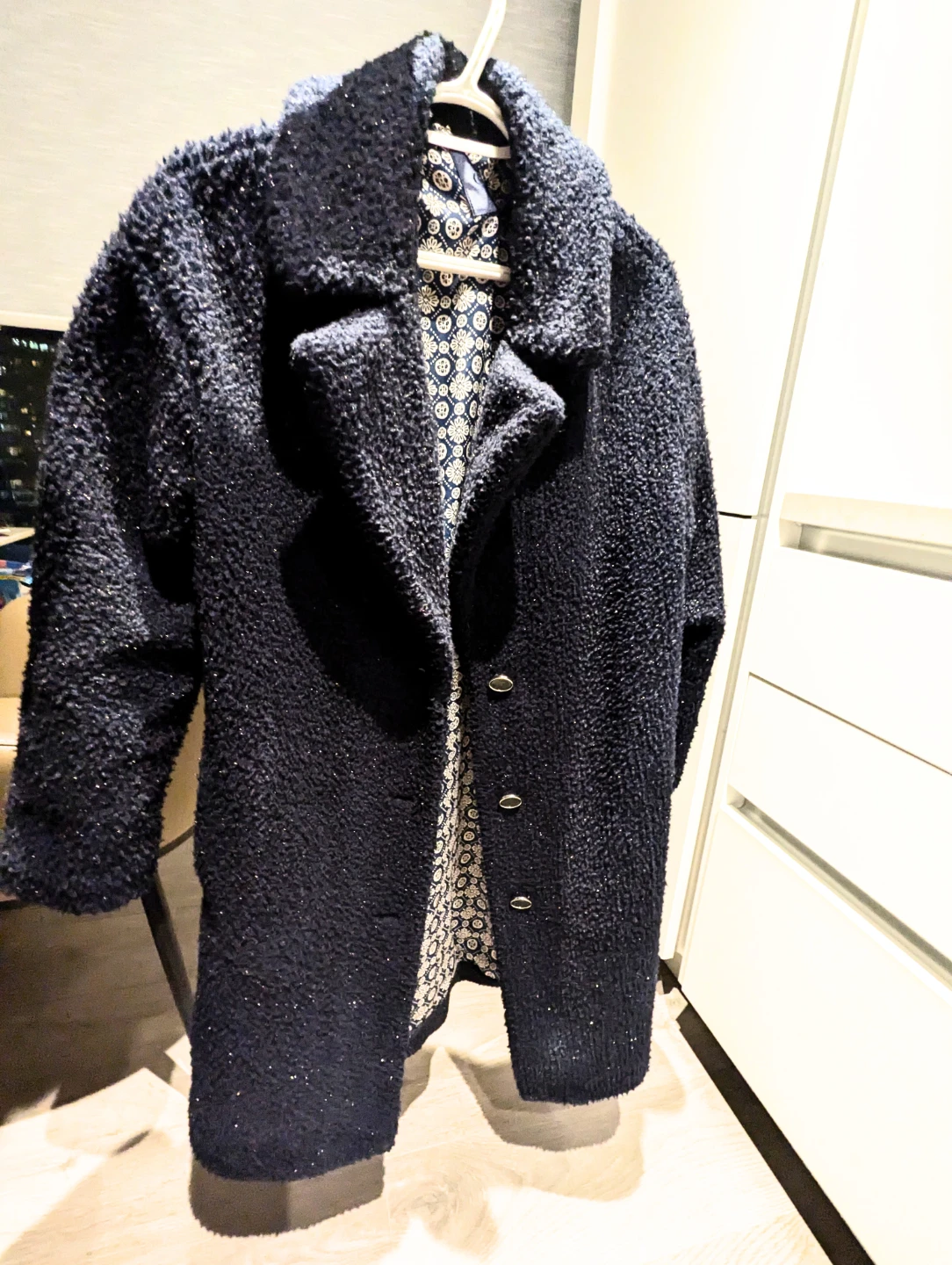 GUESS Navy Blue Sparkle  Very Soft Teddy Coat