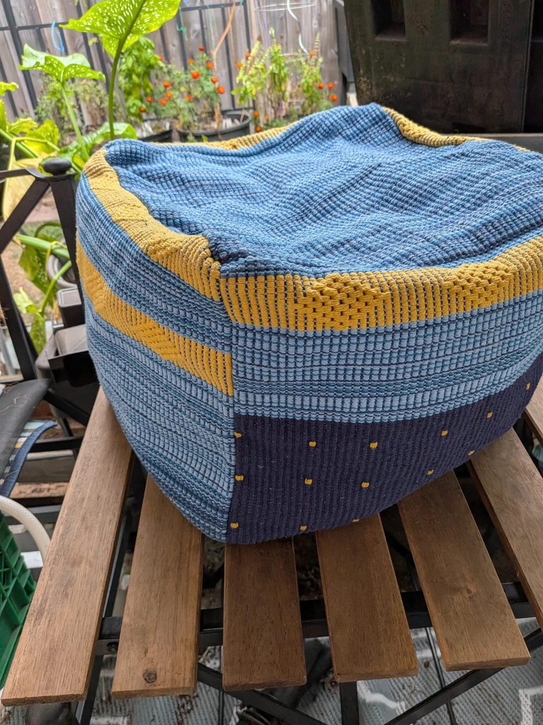 Woven Fabric Pouf/Foot cushion Blue and Yellow