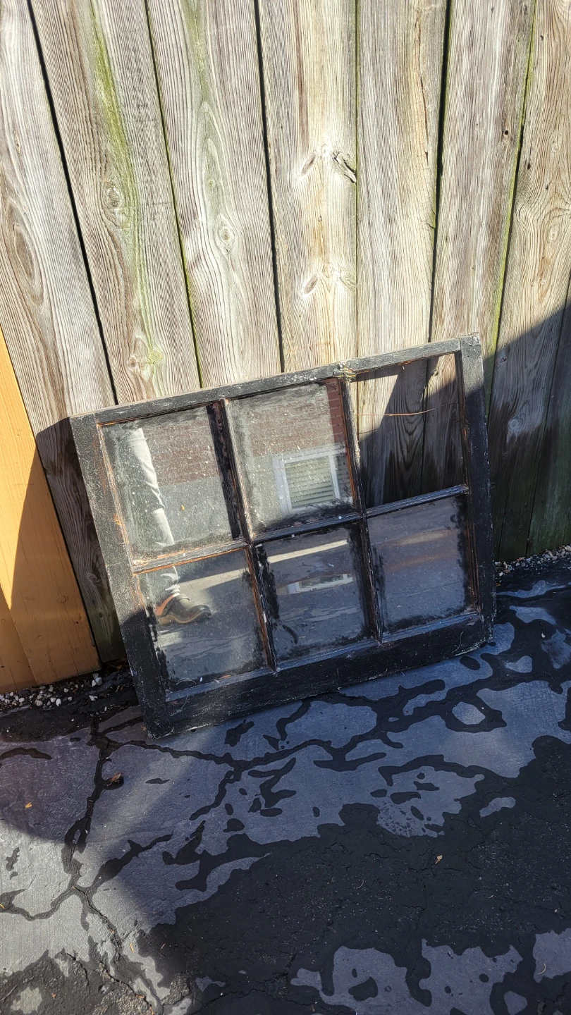 Vintage Six-Pane Wooden Window Frame. Mirrored Window.DIY