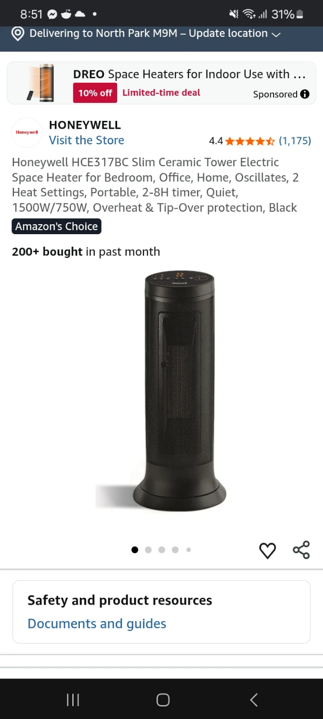 Honeywell Compact Tower space heater - photo 2