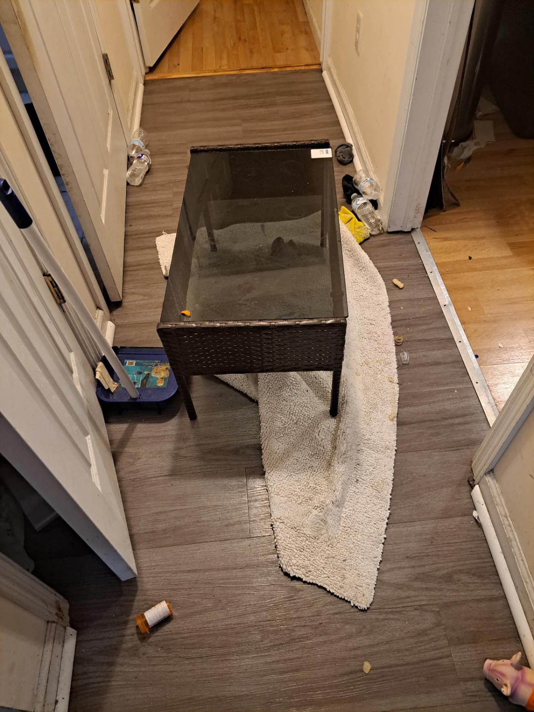 Wicker and Glass Side Table