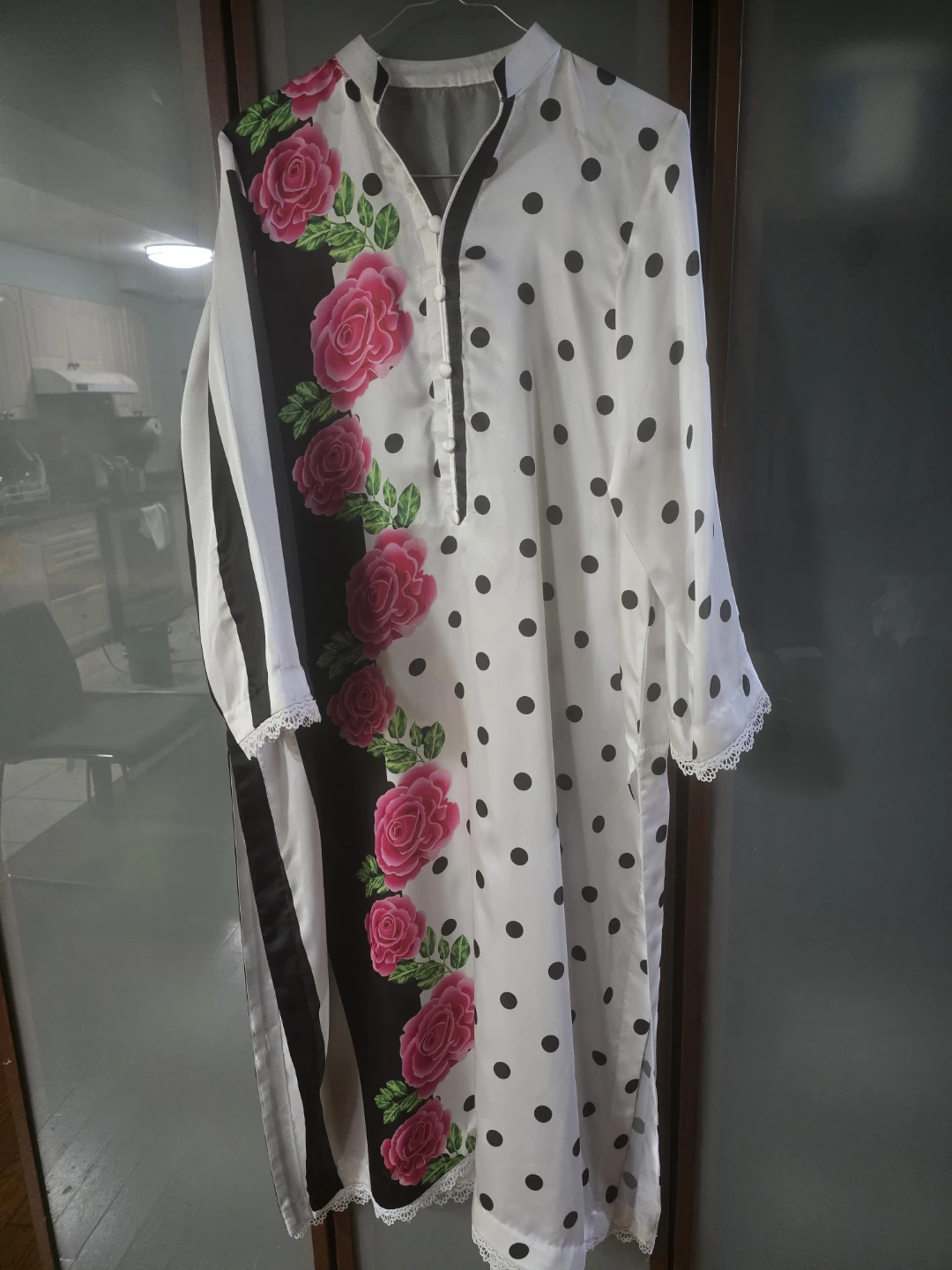 Black and White Polka Dot Rose Kurti