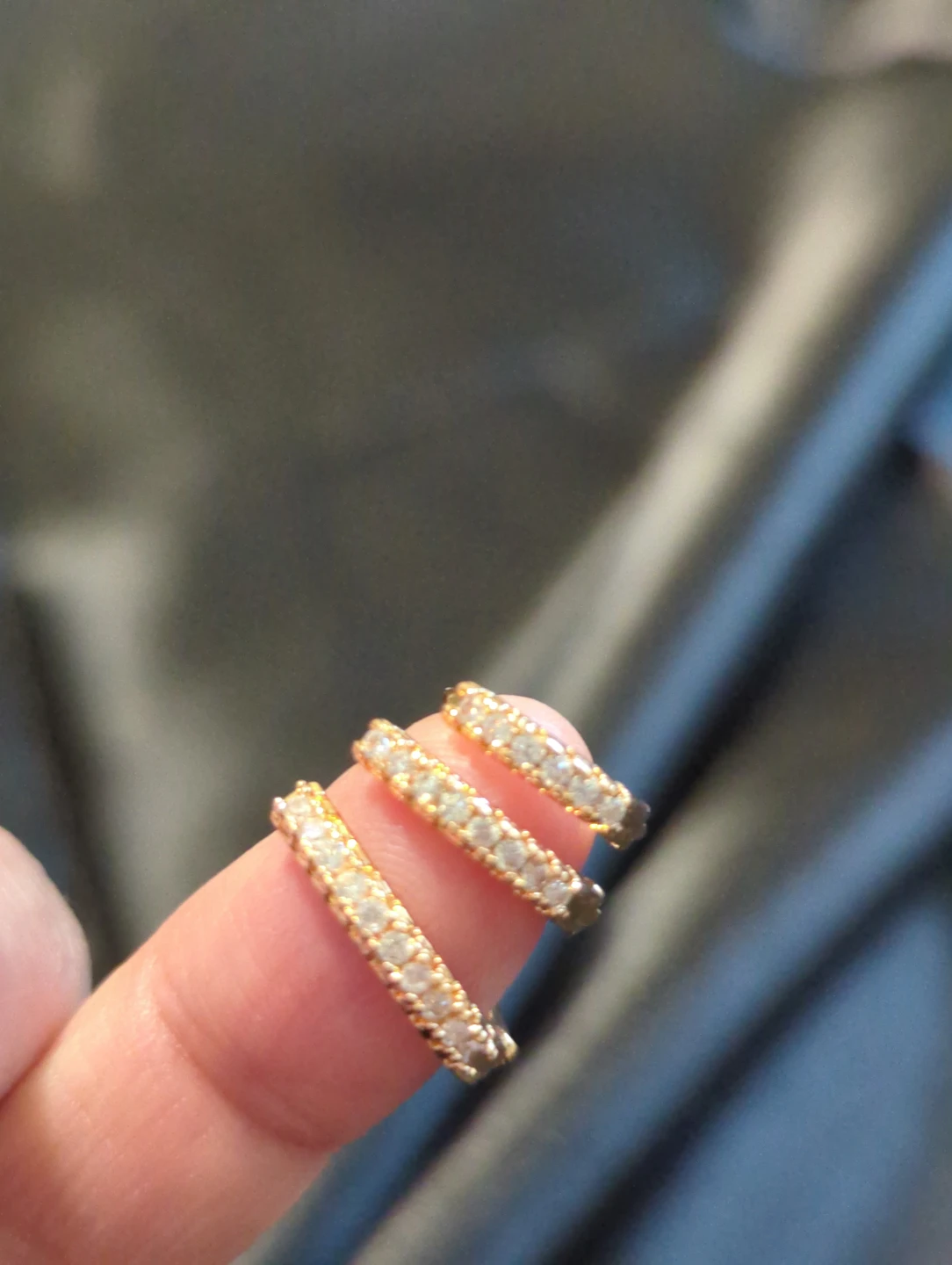 Three Pairs of Gold Hoop Earrings with Crystals - photo 3