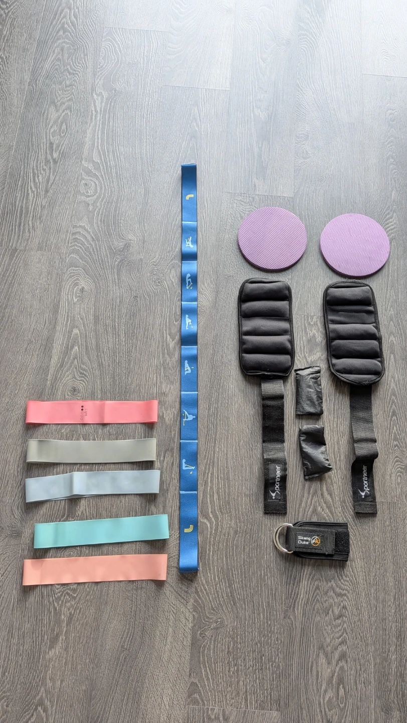 Weights, Bands, Sliders, Yoga Block