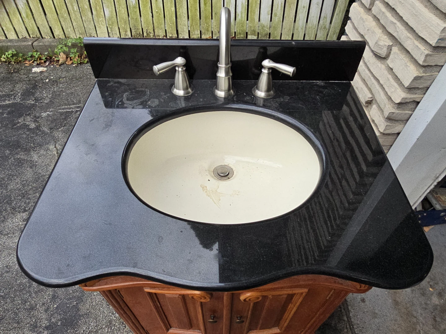 Traditional Wood Bathroom Vanity with Black Granite Countertop - photo 2