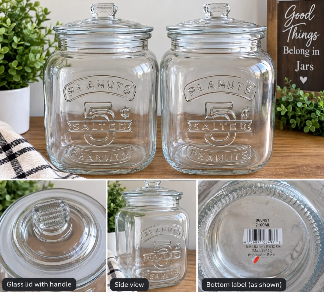 Large 7.1L Retro 5¢ Salted Peanuts Glass Jars with Lids