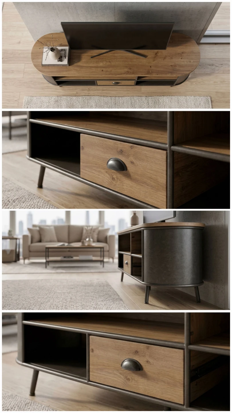 ✴️Modern Industrial Oval TV Stand / Media Console - SOLID WOOD - photo 2