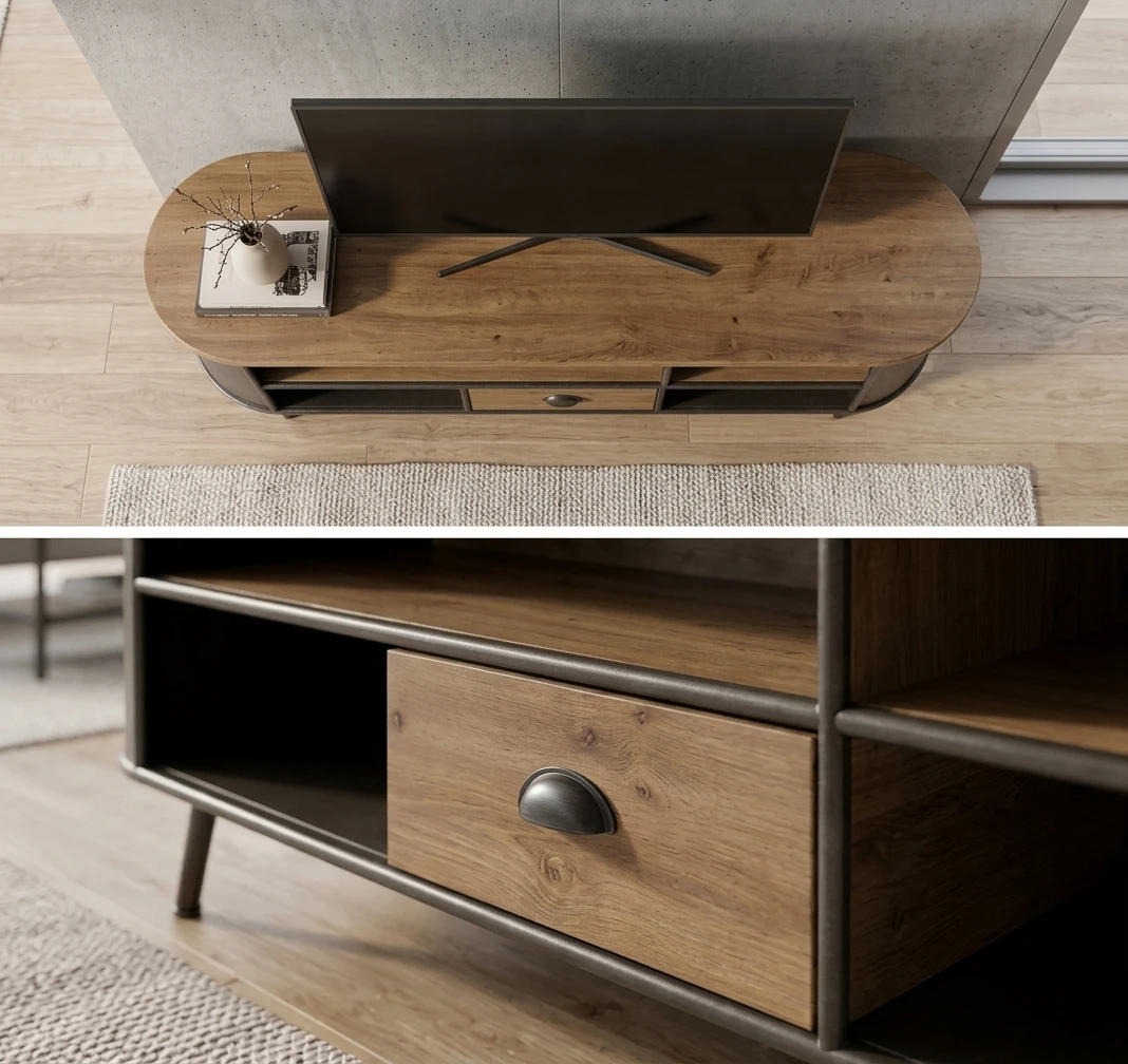 ✴️Modern Industrial Oval TV Stand / Media Console - SOLID WOOD - photo 3