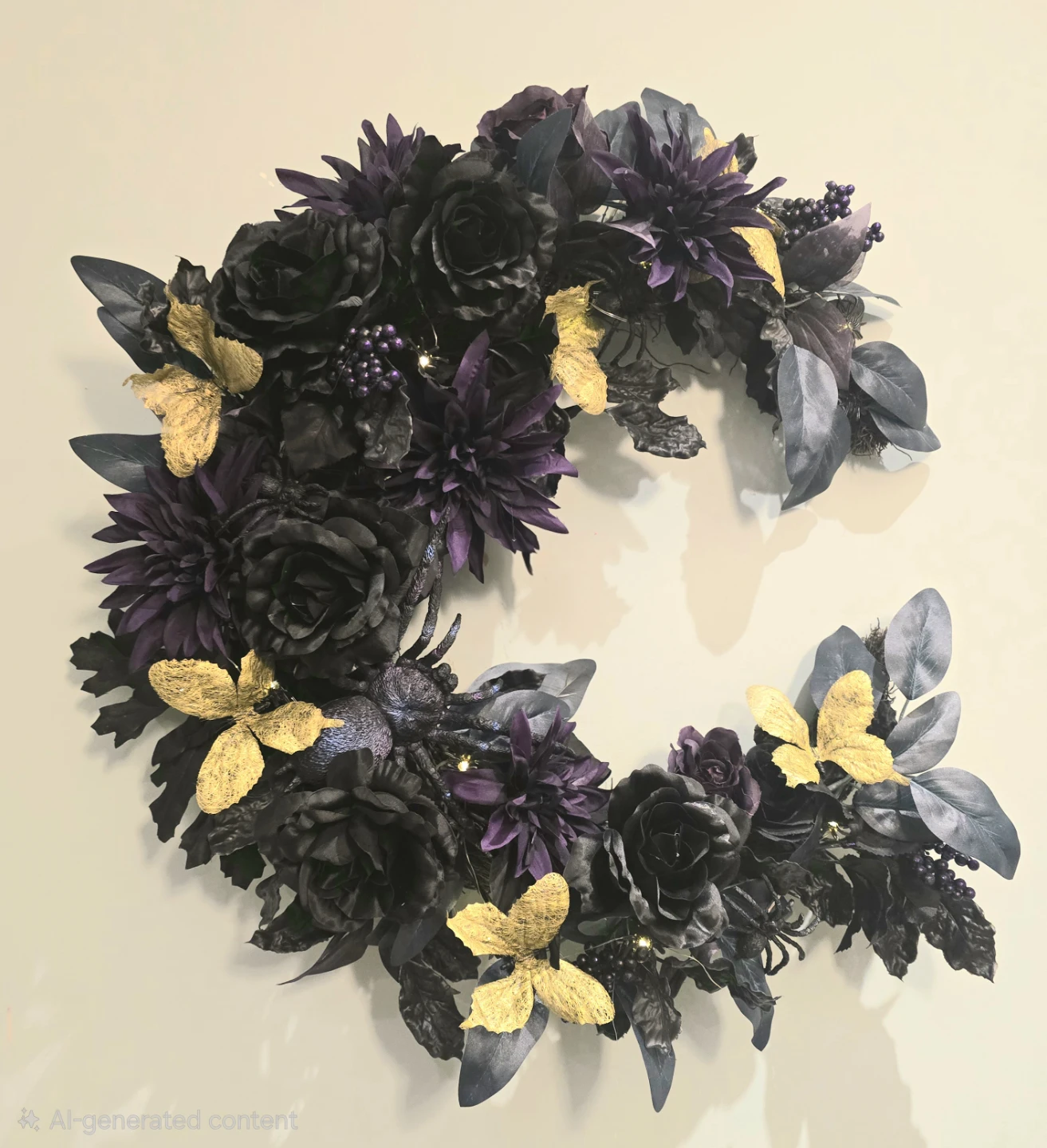 Black and Purple Floral Moon Wreath