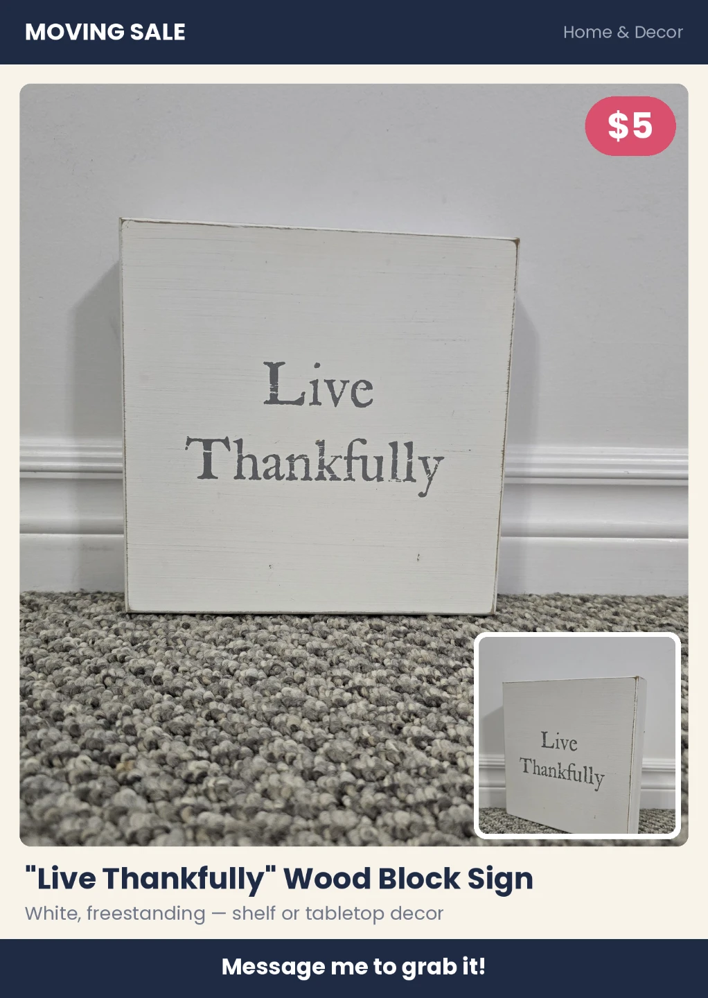 Live Thankfully Wood Block Sign