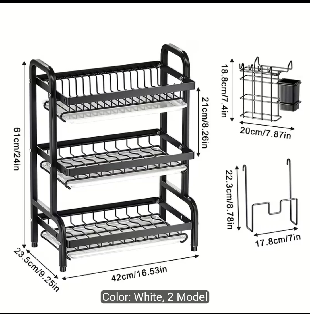 3-Tier Black Dish Drying Rack