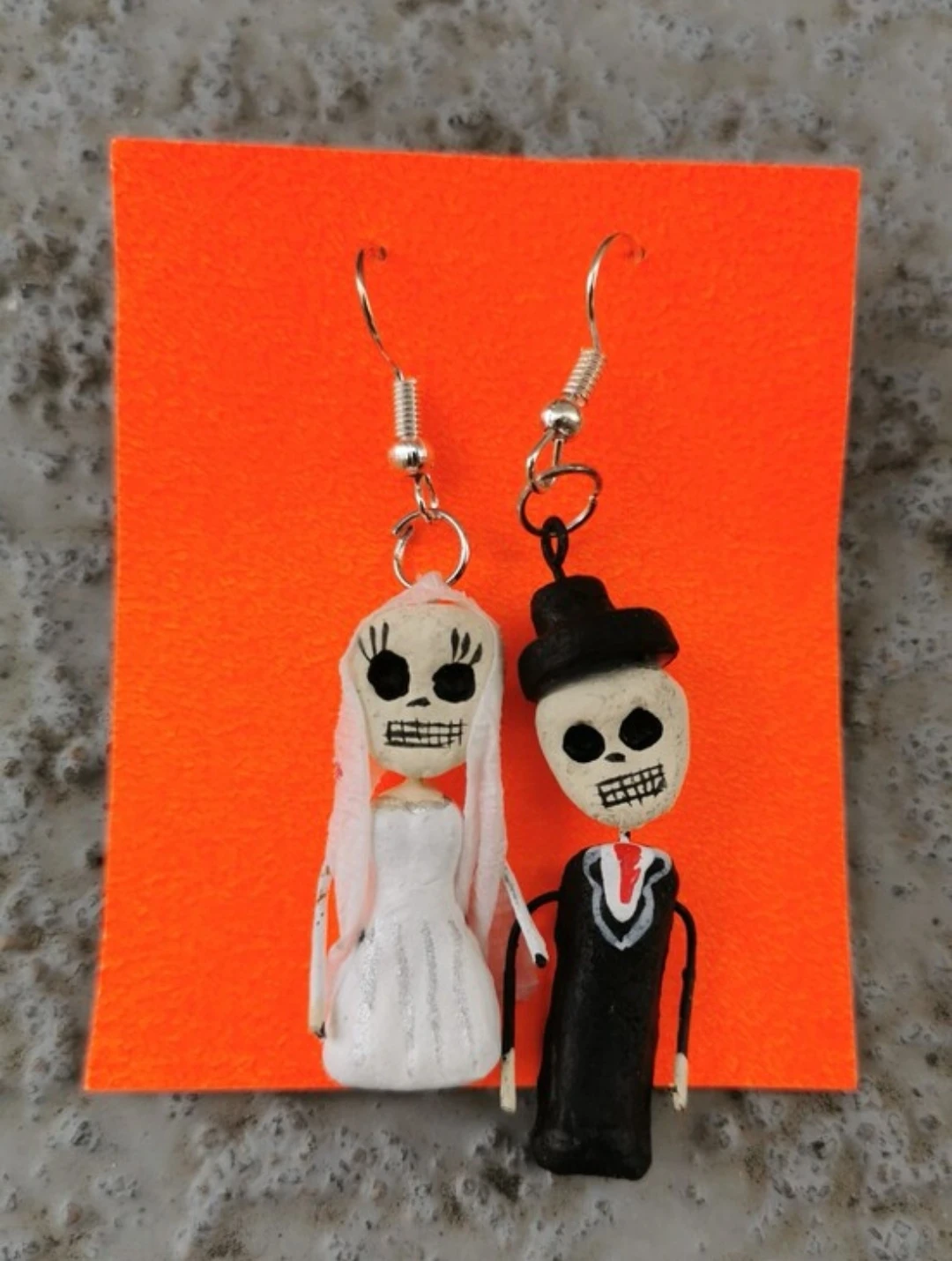Skeleton Bride & Groom Clay Dangle Earrings - photo 4