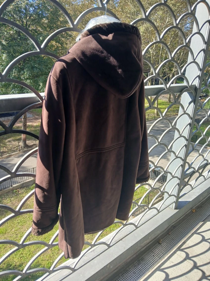 Chocolate brown Faux suede coat with faux fur trim - photo 5