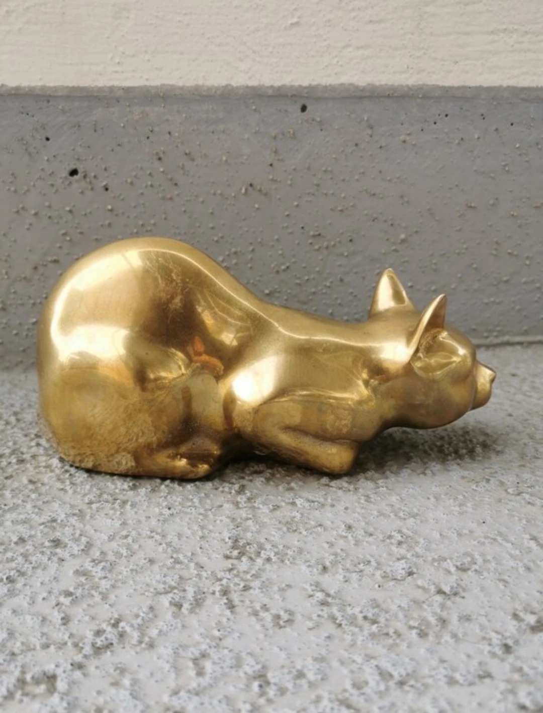 Vintage Brass Crouching Cat Figurine Mid Century Modern - photo 5