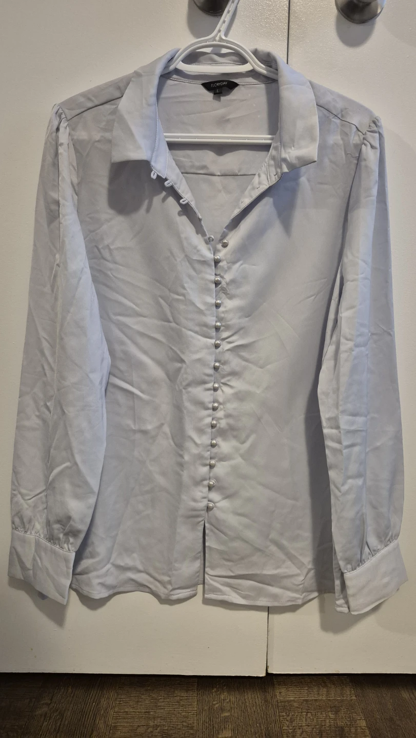 Floryday Light Blue Blouse with Pearl Buttons