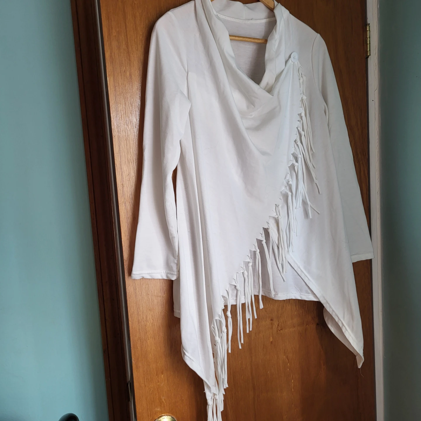 White Asymmetric Fringed Top