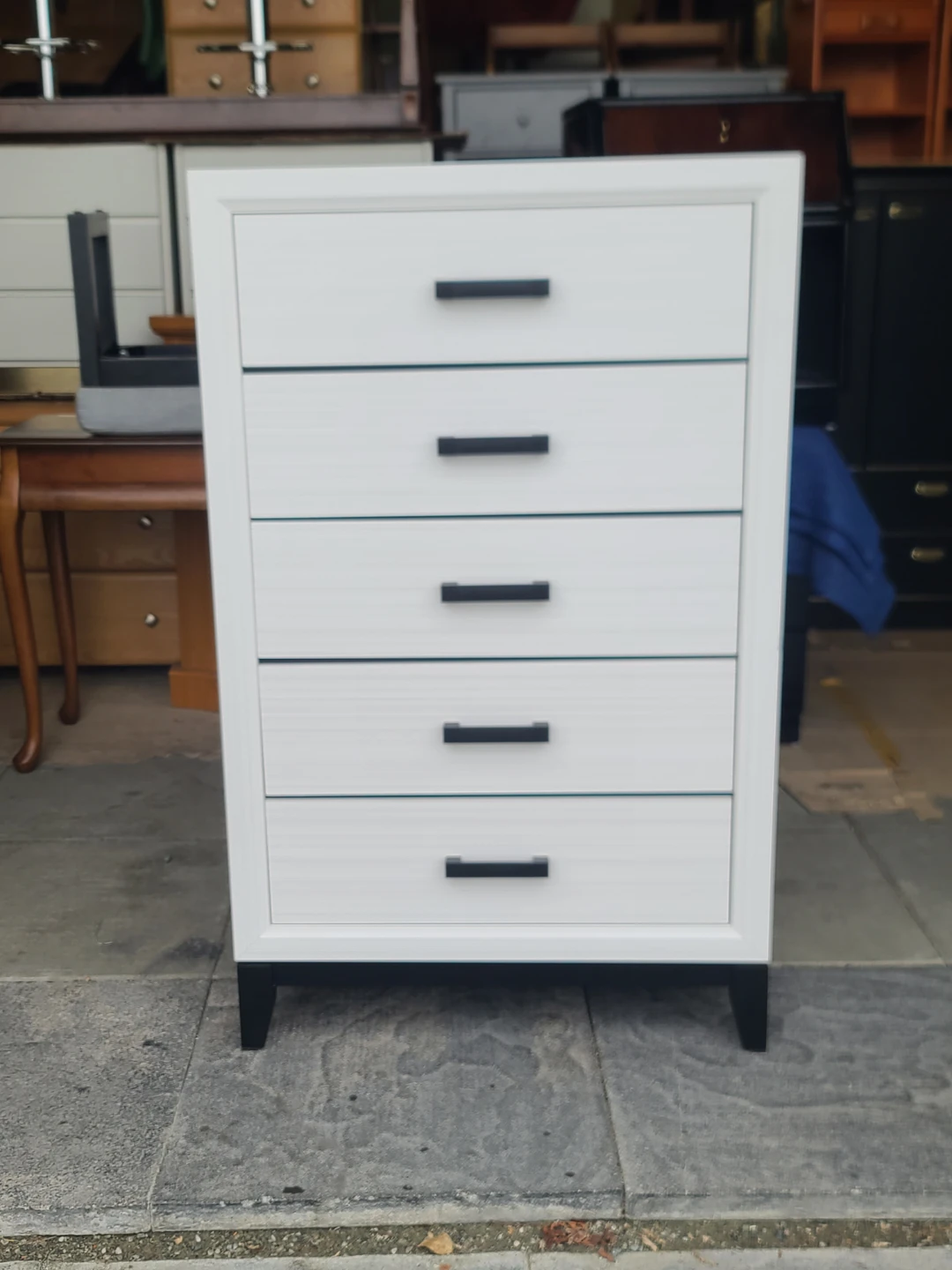 White 5-Drawer Chest with Black Hardware