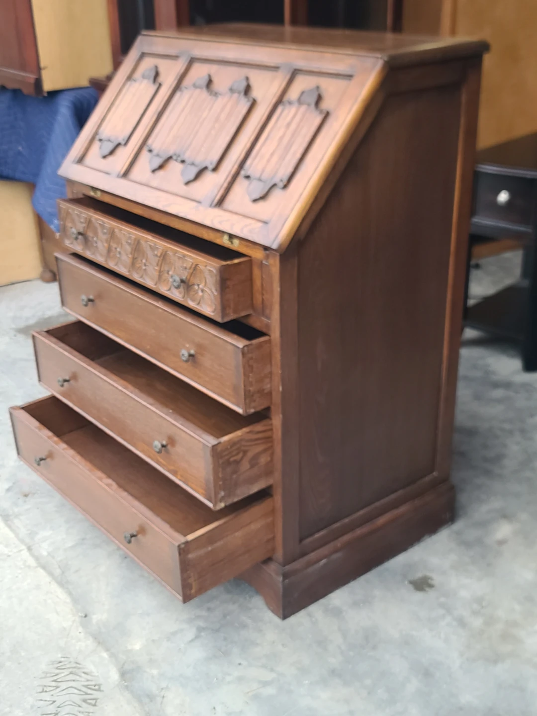 Vintage Carved Oak Secretary Desk - photo 4