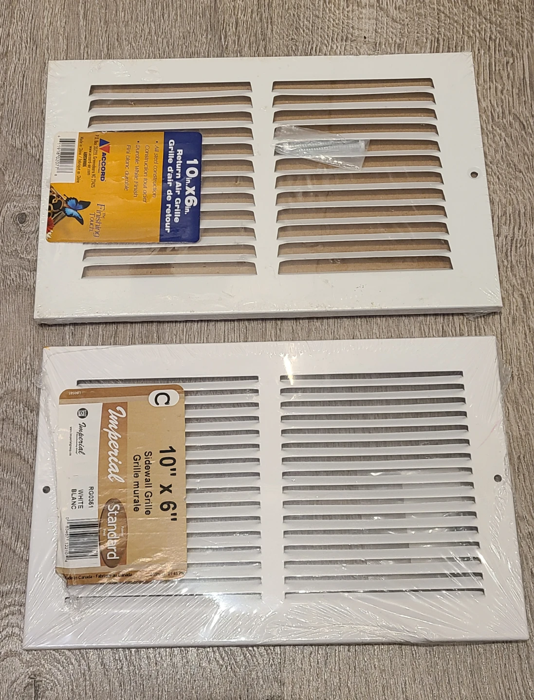 Accord and Imperial 10x6 Return Air and Sidewall Grilles