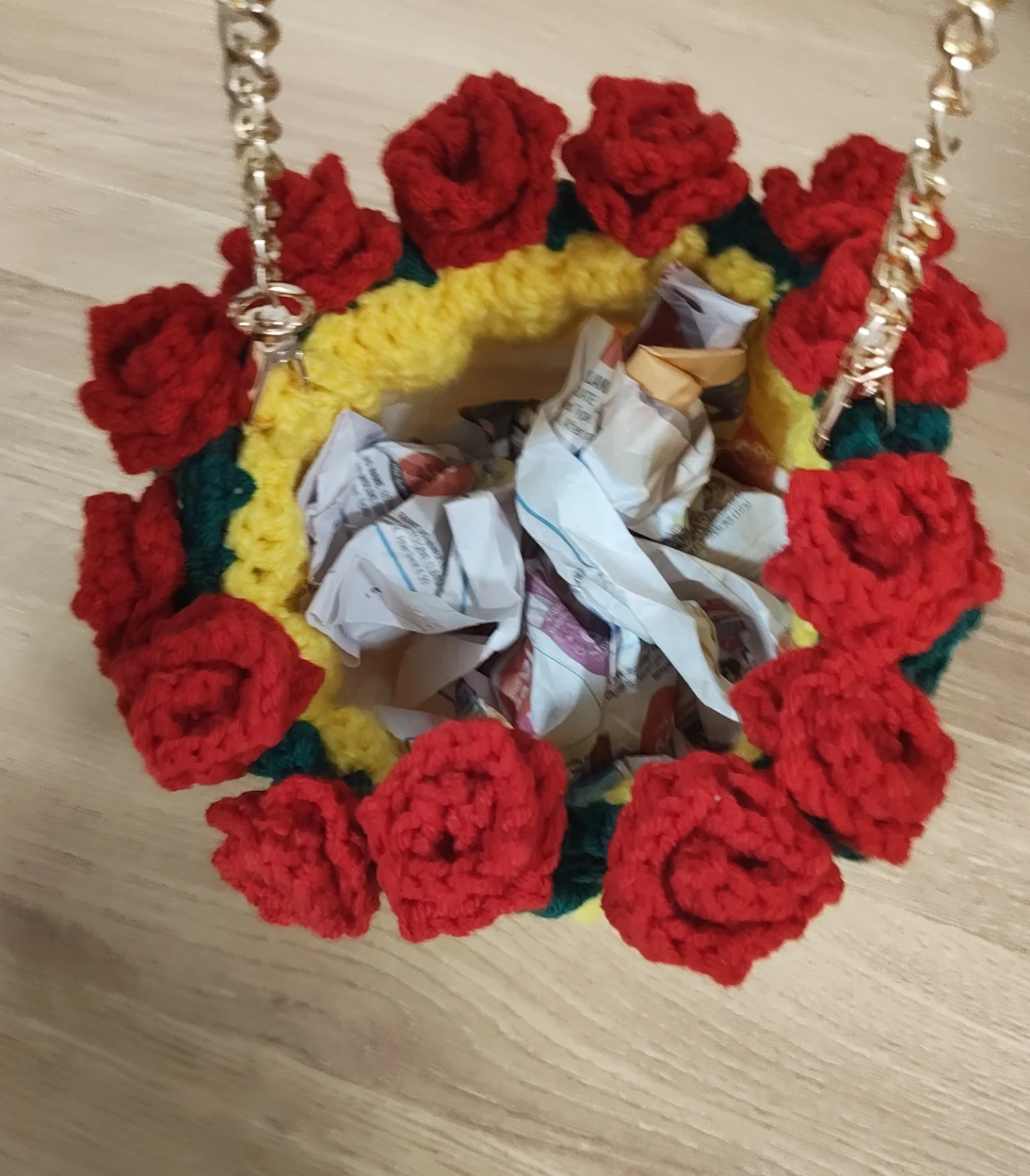 Handmade Crochet Rose Bucket Bag