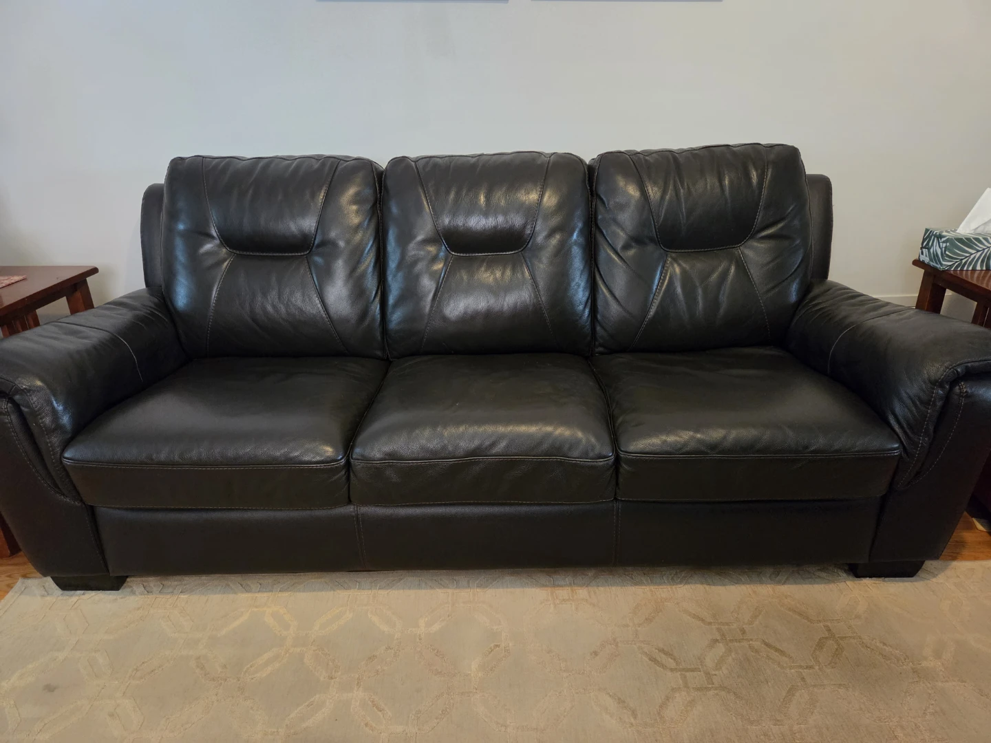 Dark Brown Leather Three-Seater Sofa