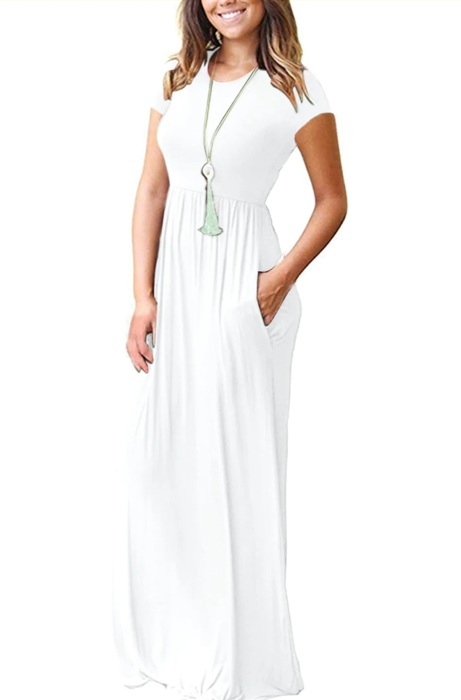 Wneedu White Maxi Dress Large
