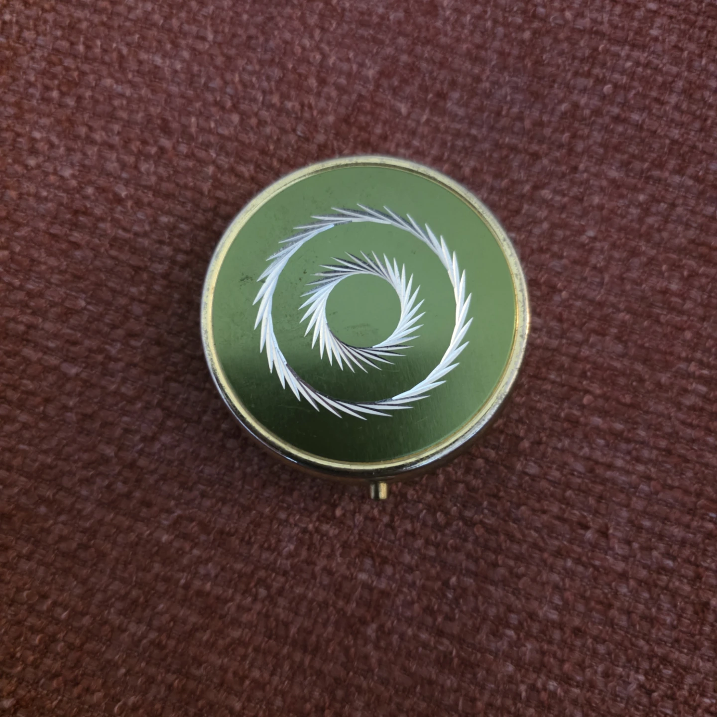 Green and Gold Circular Pill Case