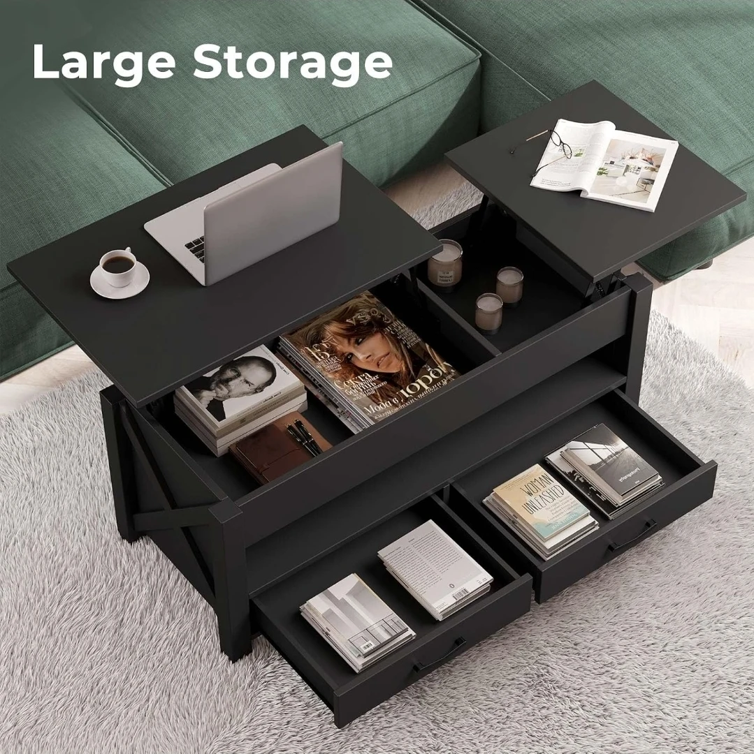 Black Lift-Top Coffee Table with Storage - photo 2