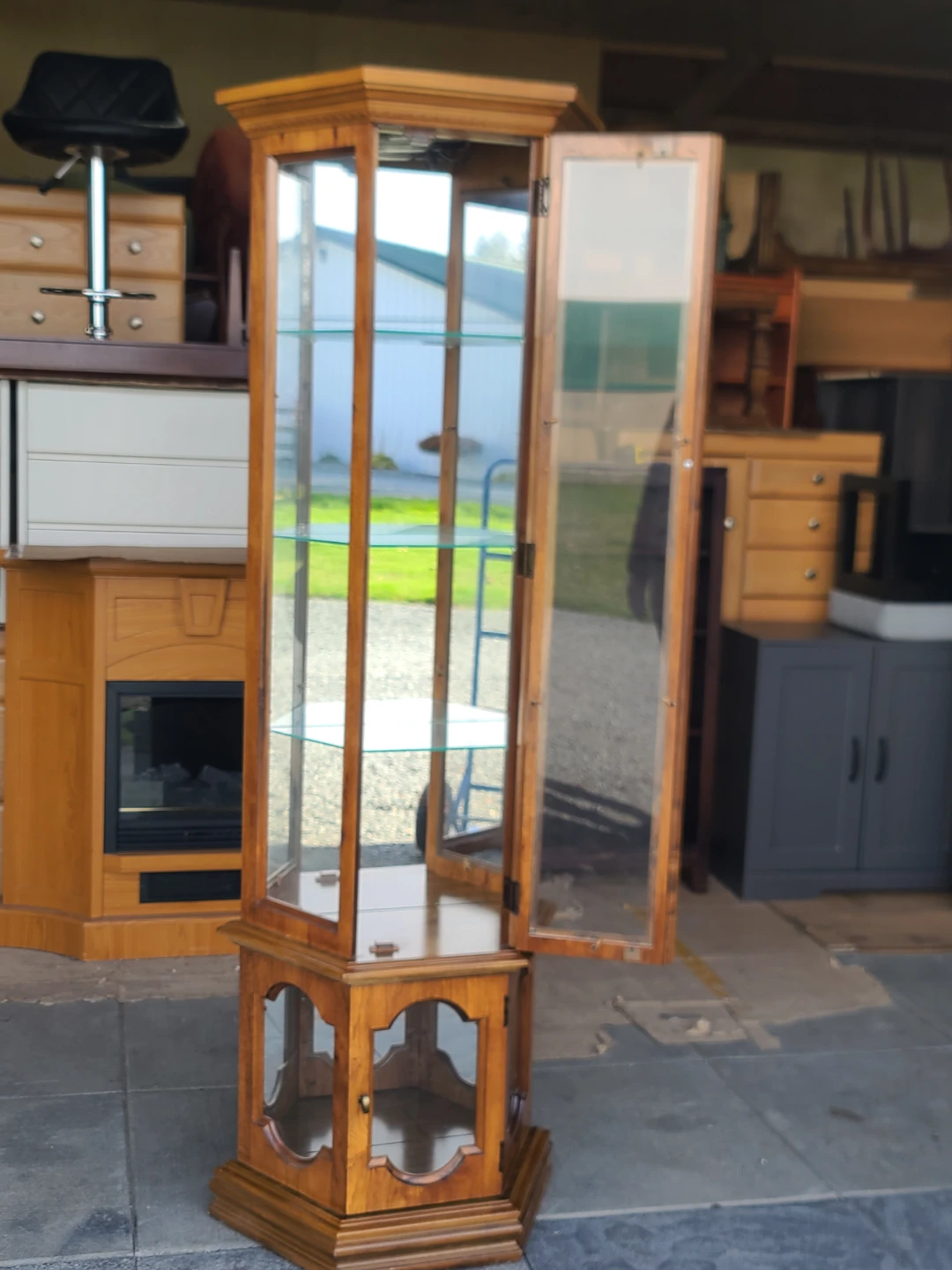 Tall Wood & Glass Lighted Curio Display Cabinet - photo 2