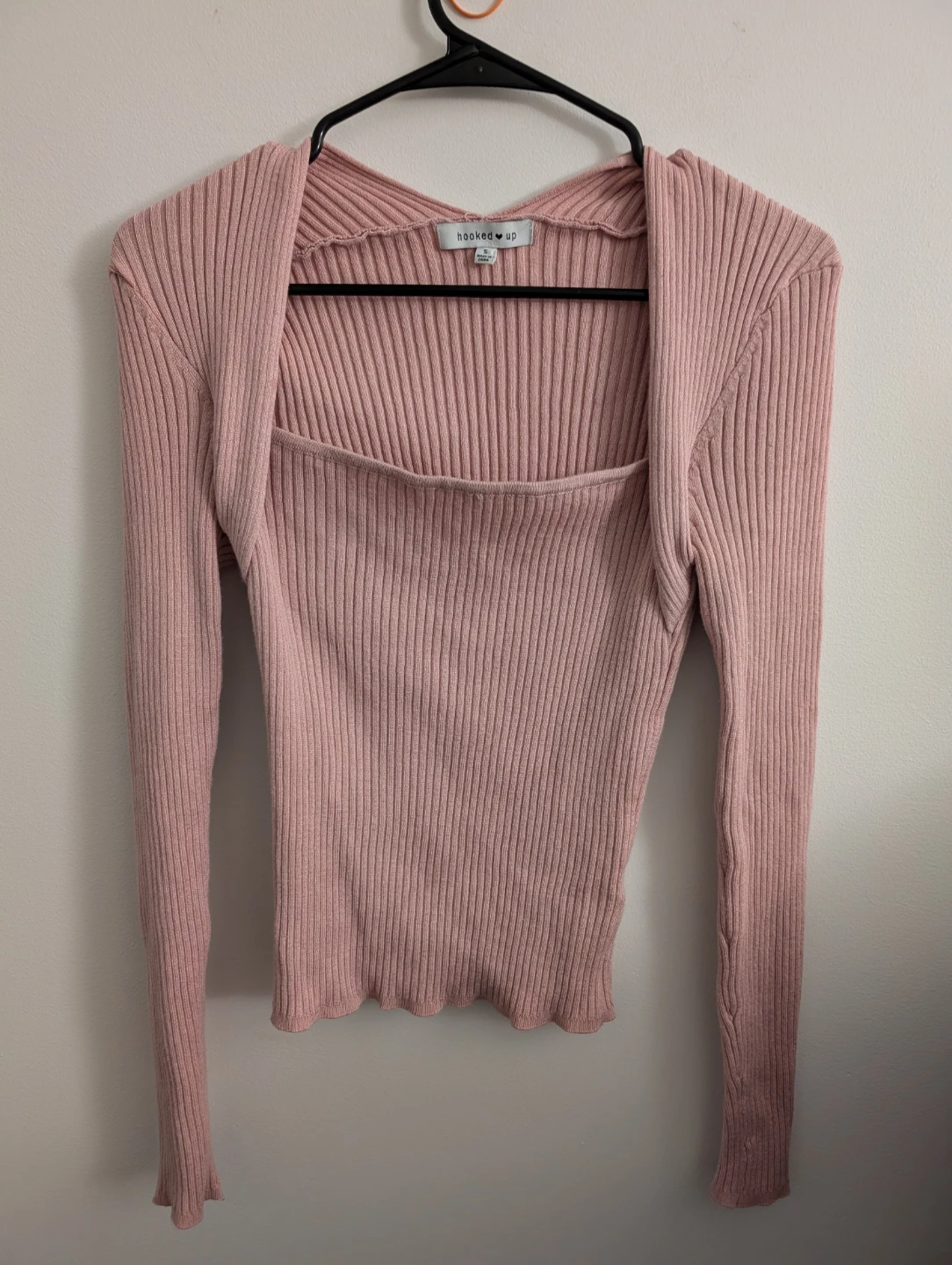 Hooked Up Pink Ribbed Cute Long Sleeve Top Square Neck Sweater